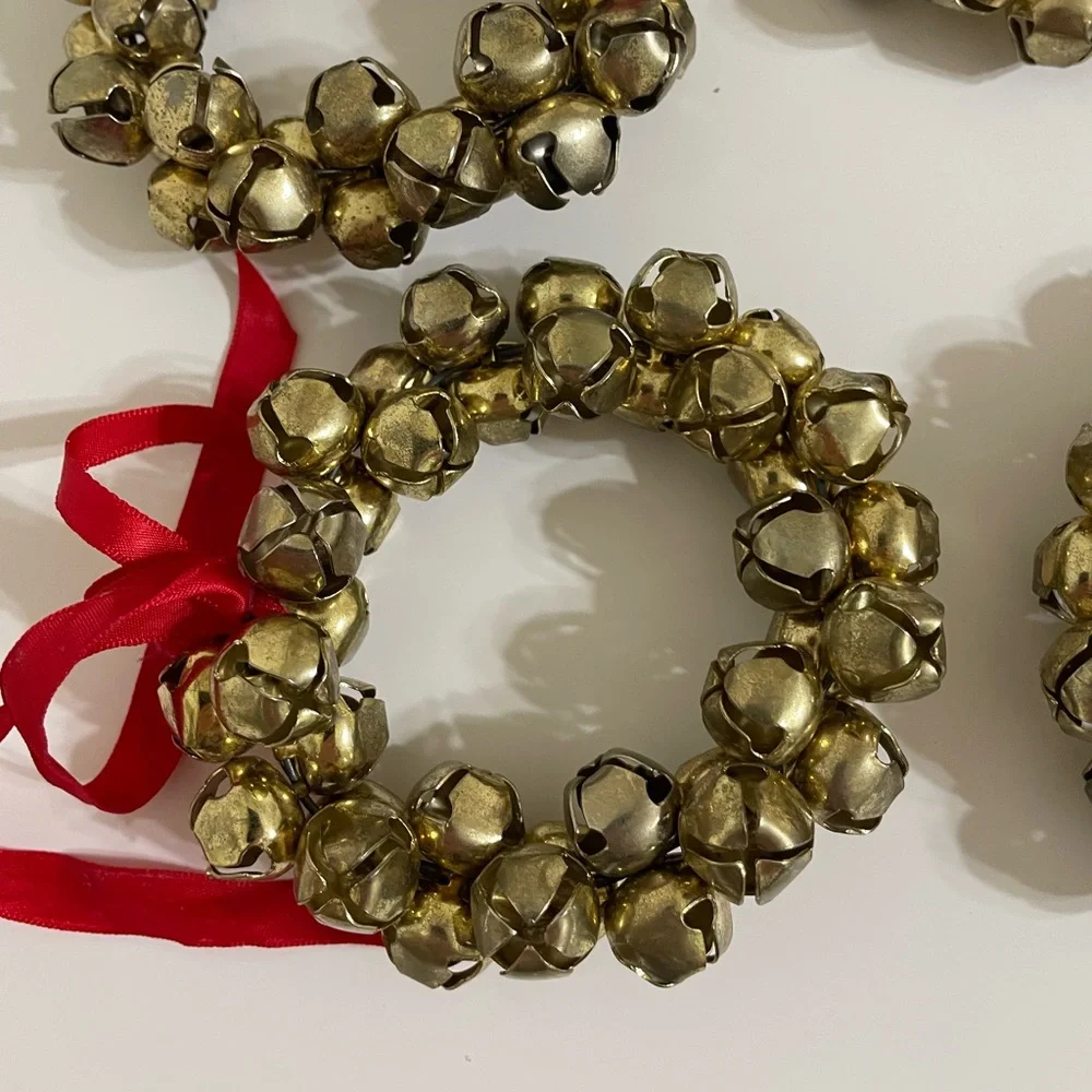 Vintage 90s Set/4 brass sleigh jingle bell Christmas wreaths